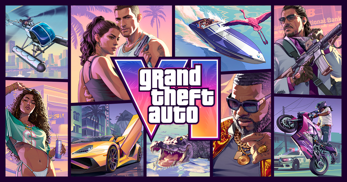 Official GTA VI key art featuring Jason, Lucia, and the revealed cast